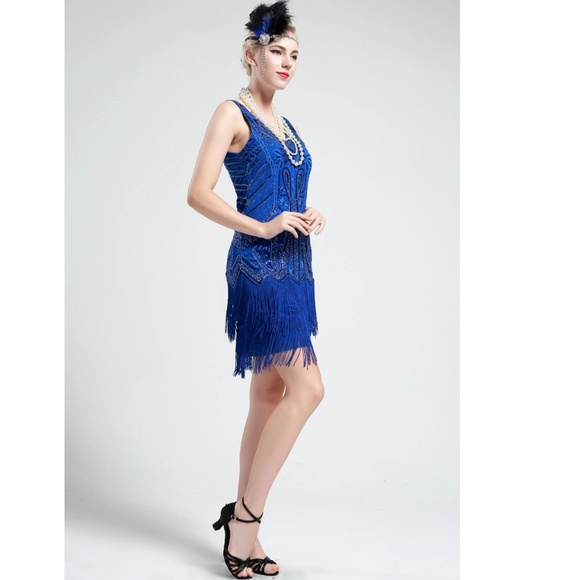 Cobalt Blue Sleeveless Flapper Beaded and Sequined - Picture 4 of 8